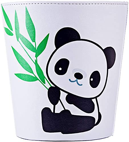 AOOPOO Papierkorb, rund, 10 Liter, aus Leder, für Kinderzimmer (Panda)