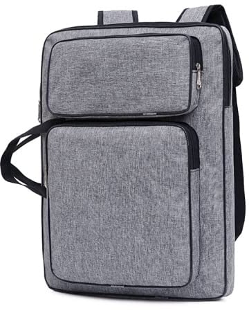 QCHOMEE A3 Art Portfolio Case Folder Waterproof Artwork Storage Portable Drawing Board Carrying Bag Backpack Artist Large Student Painting Pads Canvas Artists Tote Organizer (Grey)