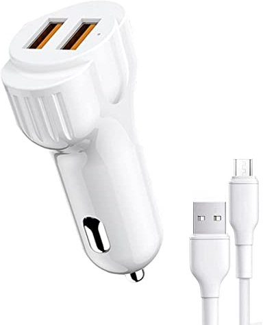 APOKIN® - Cargador Movil USB Coche MicroUSB 2.1A, 12W-24W Cargador Coche Carga Rápida con Cable Micro USB Incluido para Xiaomi, Samsung, Huawei. Cargador Coche Doble con Cable Micro USB