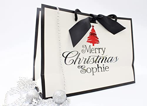 Nu-Nuel Personalised Christmas Bag | Personalised Luxury Gift Bag with Rope Handle and Ribbon | Medium Large Gift Bags