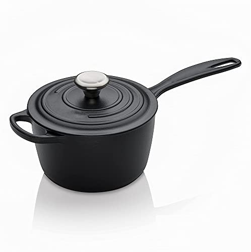 Enamel Pot with lid，Enameled Cast Iron Saucepan, uncoated Enamel Milk Pot, 1.5 qt.Household Multi-Function Pot (Color : Matte Black)