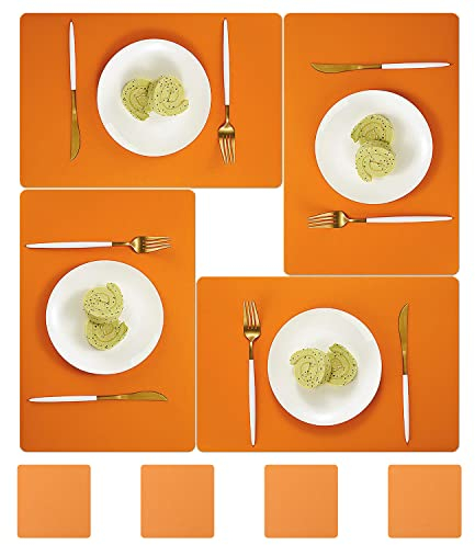 pigchcy Leather 45x30cm Placemats and Coasters Set of 4 PVC Heat-Resistant Waterproof Placemats Washable Wipeable Table Mats for Dining Room and Decor (Orange)
