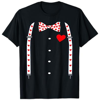 Rote Herzen Fliege Hosenträger Herz Valentinstag T-Shirt