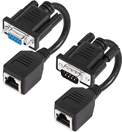 GINTOOYUN Lot de 2 adaptateurs DB9 vers RJ45 DB9 9 broches série mâle femelle vers adaptateur femelle RJ45 compatible avec câble réseau CAT5/CAT5e/CAT6 pour ordinateurs de bureau, PDA, etc.
