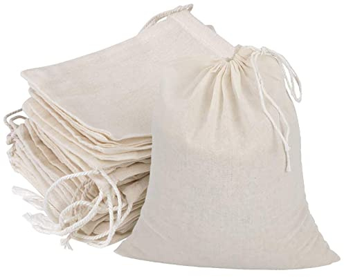 GIYOMI 20 Pcs Muslin Drawstring Bags - Natural Unbleached Cotton Straining Bags for Herbs, Cheese, Coffee, Tea, Soup, Broth, Spices (8 x 10 inches)