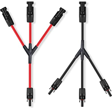 GENORTH 4 mm² Solarkabel Y Verteiler,1Y3 12AWG Solarpanel Y Stecker Solar Paar MMMF und FFFM,PV Y Kabel für Solaranlage Photovoltaik(Rot + Schwarz)