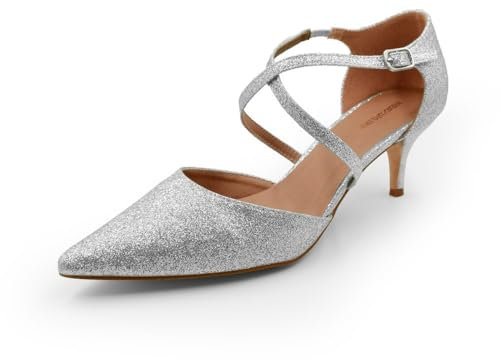 Womens Court Shoes Ankle Strap Low Kitten Heel Shoes Ladies Comfort Plus Large Size Wedding Evening Party Classic Work Shoes Silver Glitter