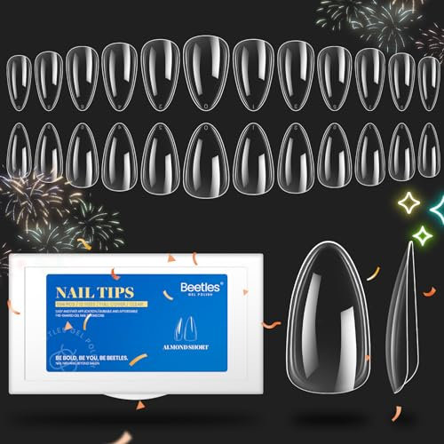 Beetles 504 Stück Kurze Mandel Nageltips, Nagel Tips Weiches Gel Acryl Falsch Volle Deckung Klares Nagelspitzen, Short Almod