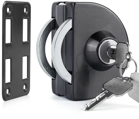 Ranbo Bohrenfreies Edelstahl Einseitiges Glastürschloss, rahmenloses Schiebetürschloss, schwarz, für 10mm-12mm Glas, mit 3 Schlüsseln, geeignet für Büro, Zuhause und Geschäftsräume