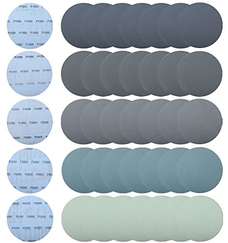 150mm Schleifpapier für Polieren(Körnung 1000/1500/2000/3000/5000), 40 Stück Schleifscheiben 150mm Klett Feinstschliff für Autolack, Edelstahl & Glas