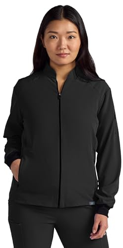 AVE. Solano Women's Scrub Jacket, Zip Front, Athletic Fit, 4-Way Stretch Fabric, Easy Care, Wrinkle-Resistant, Machine Washable Women’s Scrubs, for Nurses & Medical Professionals, (M, Black)
