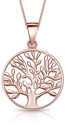 DTPsilver® Collana in Argento 925 Placcato in Oro Rosa - Ciondolo Albero della Vita - Catenina Larghezza: 1,2 mm - Lunghezza regolabile: da 40 a 45 cm