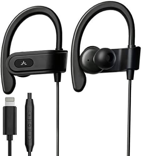 Avantree L171 - Lightning Wired Earbuds with Microphone & in-Line Volume Control, Compatible with Older iPhone 11, 12, 13, 14 Models, MFi Certified Headphones with Ear Hook for Running & Sports