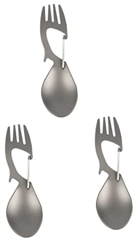 CLISPEED Camping Spork Titan 3Er Set Multifunktionaler Löffel Gabel Dose Flaschenöffner Outdoor Besteck Für Picknick Wandern Camping
