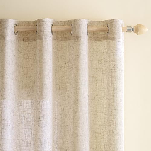 EMEMA Gardinen Vorhänge Leinenvorhang mit Ösen Voile Vorhang Leinenoptik Modern Halbtransparent für Wohnzimmer Dekoschal Kinderzimmer Schlaufenschal Küchengardinen 2er Set 140x175cm (BxH) Weiß