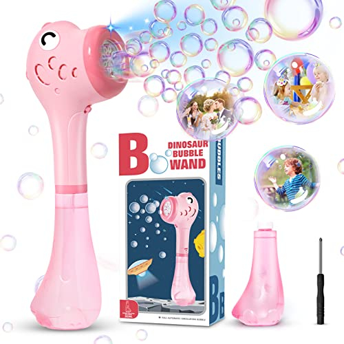 Bombble Elektrisch Bubble Stick, Dinosaurier Seifenblasenmaschine Seifenblasenstab 4000+ Seifenblasen/Min mit 360ML Super Seifenblasenlösung für Outdoor/Party/Hochzeit, (Blue)