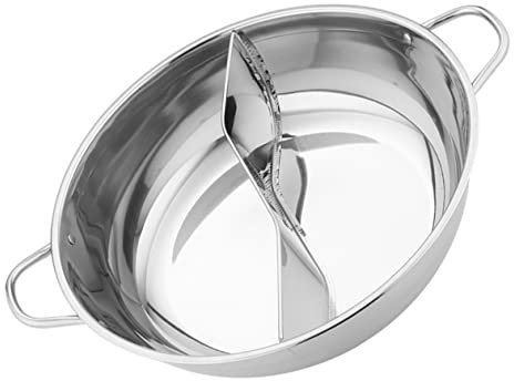 TOPBATHY Casserole à Fondue Chinoise Acier Inoxydable Avec Compartiments Séparés Idéale Pour Induction Et Réunions Familiales