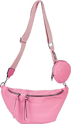 styleBREAKER Damen Halbmond Crossbody Schultertaschen Set 3-Teilig, Schultergurt mit Muster, Schlüsselanhänger, Börse 02012398, Farbe:Rosa
