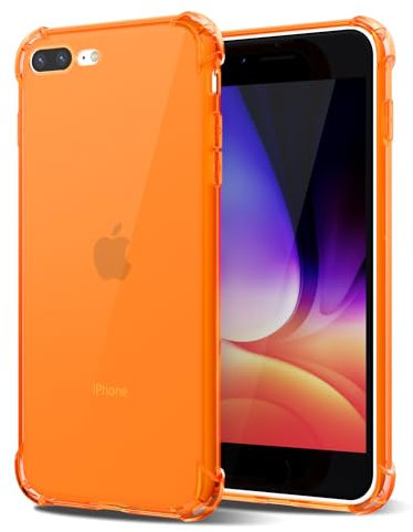 Svanove for iPhone 7 Plus Case & 8 Plus Case Clear, Neon Bright Vibrant Color, Transparent Jelly Protective Silicone Phone Case for Women Girly Cute, Thin Slim Soft Flexible TPU Bumper, Neon Orange