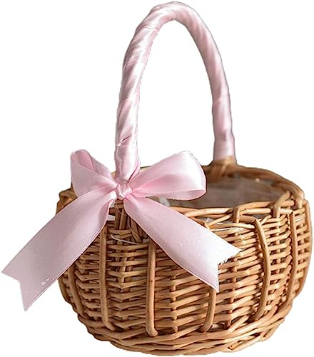 Cesti Intrecciati Con Nastro Circa 1,5 L, Cesti fiori vimini intrecciato, Di Fiori In Tessuto,Da Ragazza Di Fiori, Cesto Da Matrimonio Con Cesto Di Paglia Per Bomboniere Di Nozze
