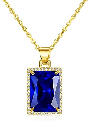 VONSSY Damen kette Edelstein Anhänger Halskette | Kristall-Rubin-Smaragd-Geburtsstein-Halskette | 18 Karat Platin vergoldete Kette | Schönes Silberschmuckgeschenk