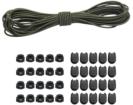Lot de 20 cordons élastiques en caoutchouc de 3 mm - 10 m - Avec 20 cordons de serrage à fermeture éclair - Double trou - Printemps - Pour sac à dos, lacets (vert foncé, 3 mm x 10 m)