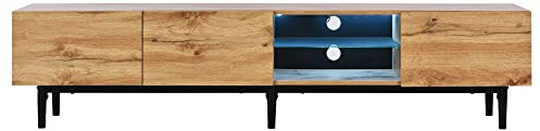Elegante mueble para TV con vetas de madera, 175 cm de ancho (madera de roble claro)