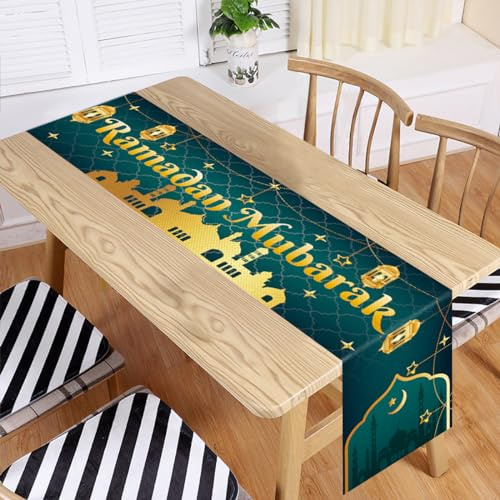 Ramadan Mubarak Tischläufer Tischdekorationen – Ramadan Moschee Laterne Islamische Happy Ramadan Mubarak Partyzubehör Dekorationen, 35 x 180 cm