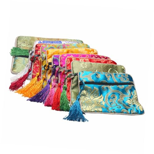 OFFSCH 10pièces Pochette à Bijoux Chinoise Brocart Rangement Élégants Avec Pompon Couleurs Mélangées
