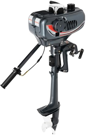 OUKANING 2/4 Takt Außenbordermotoren Für Boote, Außenborder Benzin Bootsmotor, Dreiflügeliger Propeller, 1 Zylinder, Für Aufblasbare Boote, Fischerboote (Typ A: 2-Takt, 3.5PS, halb Wasserkühlung)