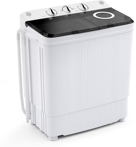 COSTWAY Twin Tub Washing Machine, 4.5kg Total Capacity Portable Laundry Washer and Spin Combo with Timer Control for Apartment Dorms Camping, 3.5KG Washer 1KG Drying (Black)