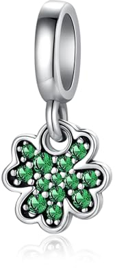Alstiva Vierblättriges Kleeblatt Charm-Anhänger 925 Sterling Silber 5A Zirkonia Charm Anhänger für Armband Charm Bead Pendant für Europäische Armbänder Halsketten Schmuck Geschenk für Damen Frauen