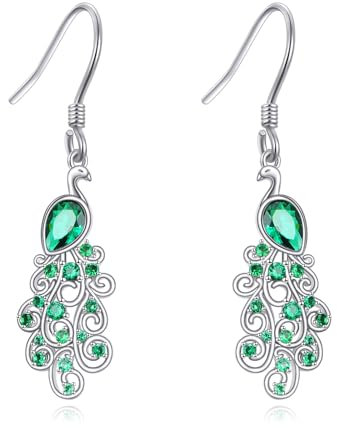 VONALA Pfau Ohrringe 925 Sterling Silber Tier Ohrringe mit Zirkon Grün Schmuck Geschenke für Frauen