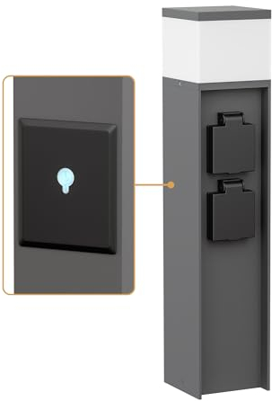ledscom.de Wegelicht/Pollerleuchte PODEL für außen, IP44, Smart Home, WLAN, Alexa, 39 cm, anthrazit, 1x G9 max. 10W, 2 Steckdosen
