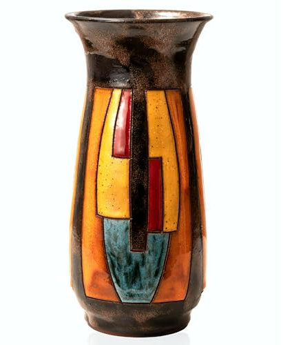 FELISTEYA Handgedrehte Keramikvase – 21 cm Bunte Blumenvase für Deko, Handgefertigte, handglasierte Keramik Vase, Moderne Deko-Vase, Töpferei Geschenk