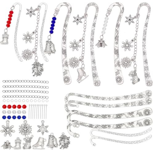FREEBLOSS 6er Metall-Lesezeichen-Set mit Schneeflocken, Perlen und Haken zum Basteln - Handgefertigtes Geschenk für Frauen