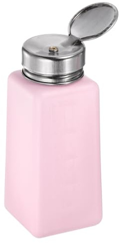 QUARKZMAN Lösungsmittel-Alkohol-Spender 250ml (8.5oz) Druck-Flüssigkeitspumpenflasche mit Versiegelndem Edelstahldeckel für Aceton Reinigungsmittel Nagellackentferner, Pink.