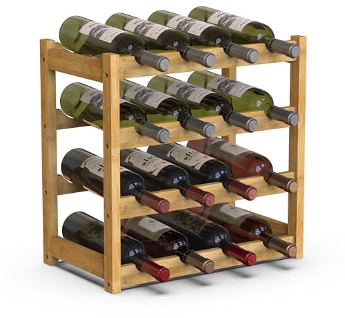 BAKAJI Cantinetta Portavino in Legno Bambù con 16 Scomparti per Vino Champagne, Portabottiglie da Terra, Cantina per Angolo Bar, Salotto, Cucina, Bistrot, Ristorante, 43.5 x 25 x 43 cm (Naturale)