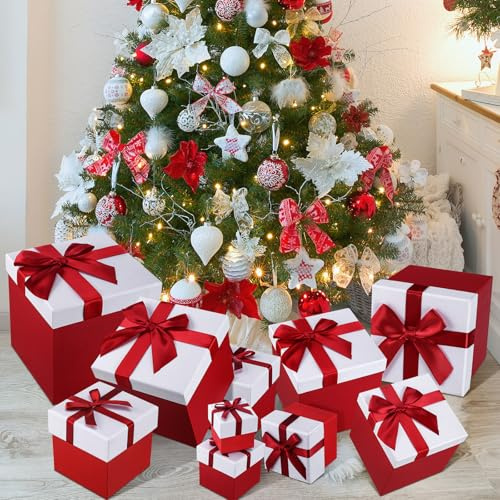 Tenceur 10 Stück Weihnachts-Geschenkboxen mit Deckel, verschiedene Größen, Geschenkboxen für Geschenke, Geschenkbox mit Band für Geburtstage, Hochzeiten, Einweihungen, Jubiläen, Valentinstag (10