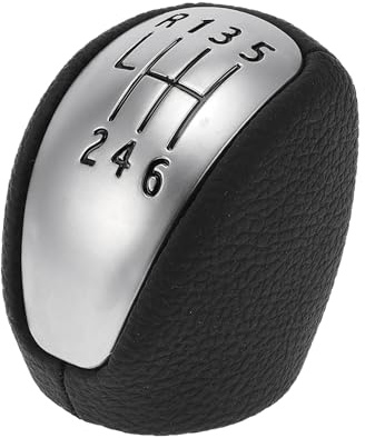 TUCKBOLD Pomo De Palanca De Cambios Para Renault Laguna 3 07-15 1 Pc | Negro Y Plateado, Plástico Y Cuero Sintético, 6 Velocidades, Reemplazo Directo, No Oem, Interior Coche