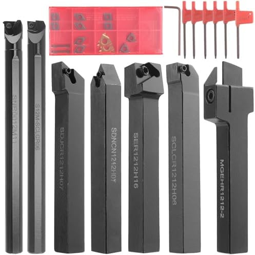 Drehmeißel Geevorks 21er Set Drehmeißel 12mm Bohrstange Schaftdrehmaschine Drehwerkzeughalter mit Hartmetall-Wendeschneidplatten Schraubenschlüssel