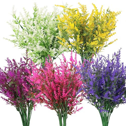EASYKEENECOM 20 Bundles Artificial Flowers, artificial plants outdoor,UV Resistant Plastic Shrub Fake Flowers, for outside, garden, hanging, basket, fence, window, trellis decoration (Multi-coloured)