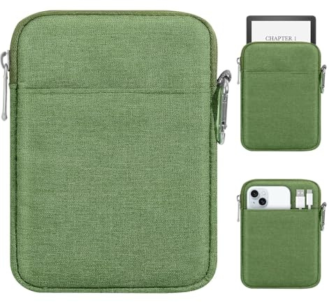 MoKo Padded Ereader Sleeve Case for 6-7 inch Tablet Bag Protective Cover Pouch with a Carabiner, Compatible with 7 eReader Colorsoft Signature Edition 2024, Grass Green