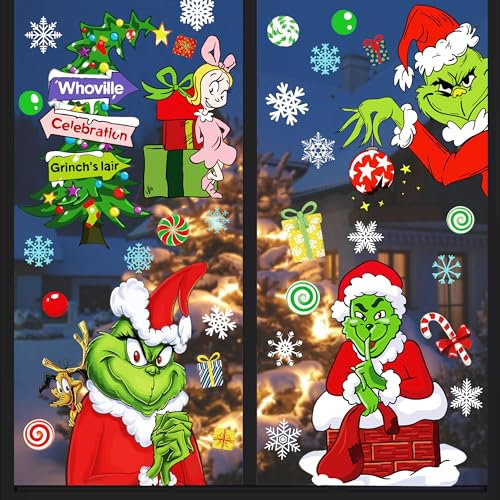 Fensterbilder Weihnachten, Surcotto Weihnachtsdeko für Fenster, 9 Blätter Fensterbilder Weihnachten für Kinder, Selbstklebend Wiederverwendbar Weihnachtsbilder für Fenster