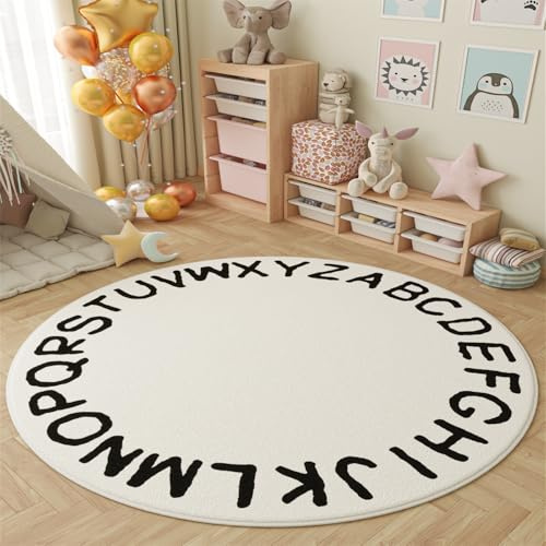 champracer Waschbare Teppich Junge MäDchen Kinderteppich Spielteppich,Kurzflor Cartoon-Muster Teppich, Weiche Teppiche Wohnkultur KinderzimmerSchlafzimmer Geeignet (Weiße Buchstaben,60 cm)