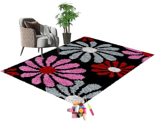 SZKBEUO KnüpfsetsSelbst Knüpfen Set für Erwachsene Latch Hook Kit, Knüpfteppich Zum Selber knüpfen, Kreuzstich-Set, Teppichherstellung, Kissen, Handarbeit für Anfänger, Heimdekoration 61x87CM