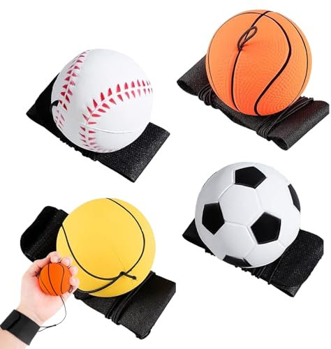 YALiya 4 Stück Springball mit Schnur Kinder,Handgelenk Return Ball,Ball mit Schnur Fußball,Basketball,Tennis,Baseball,Softball,mit Gummiband Wrist,Sport Spielzeug für Erwachsen