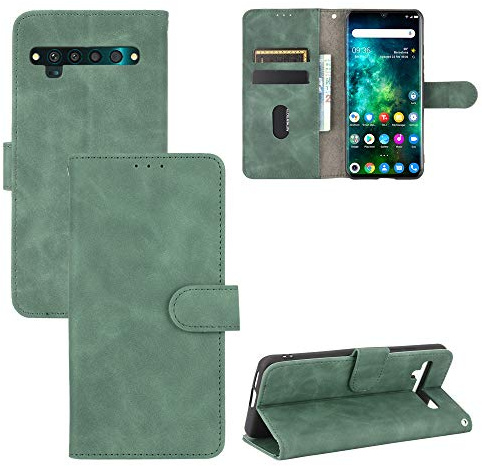 Jiajihua Compatible avec TCL 10 Pro Coque,Compatible avec TCL 10 Pro T799B Porte-Cartes à Fermeture magnétique Slim Fit Green