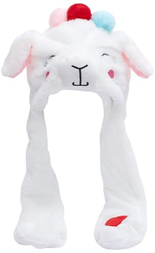 Mütze mit beweglichen Ohren, niedliche Schaf-Tiermütze mit beweglichen Ohren, weicher Plüsch, lustige Mütze mit Pfoten für Unisex-Winter-Weihnachtsgeburtstagsgeschenke, weiße Mütze mit beweglichen Ohr