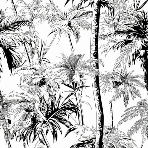 JIAOQSS Removable Wallpaper Black and White Plants Stick on Wallpaper Beach Palm Tree Wallpaper for Living Room Bedroom Vinyl Wrap for Furniture Removable